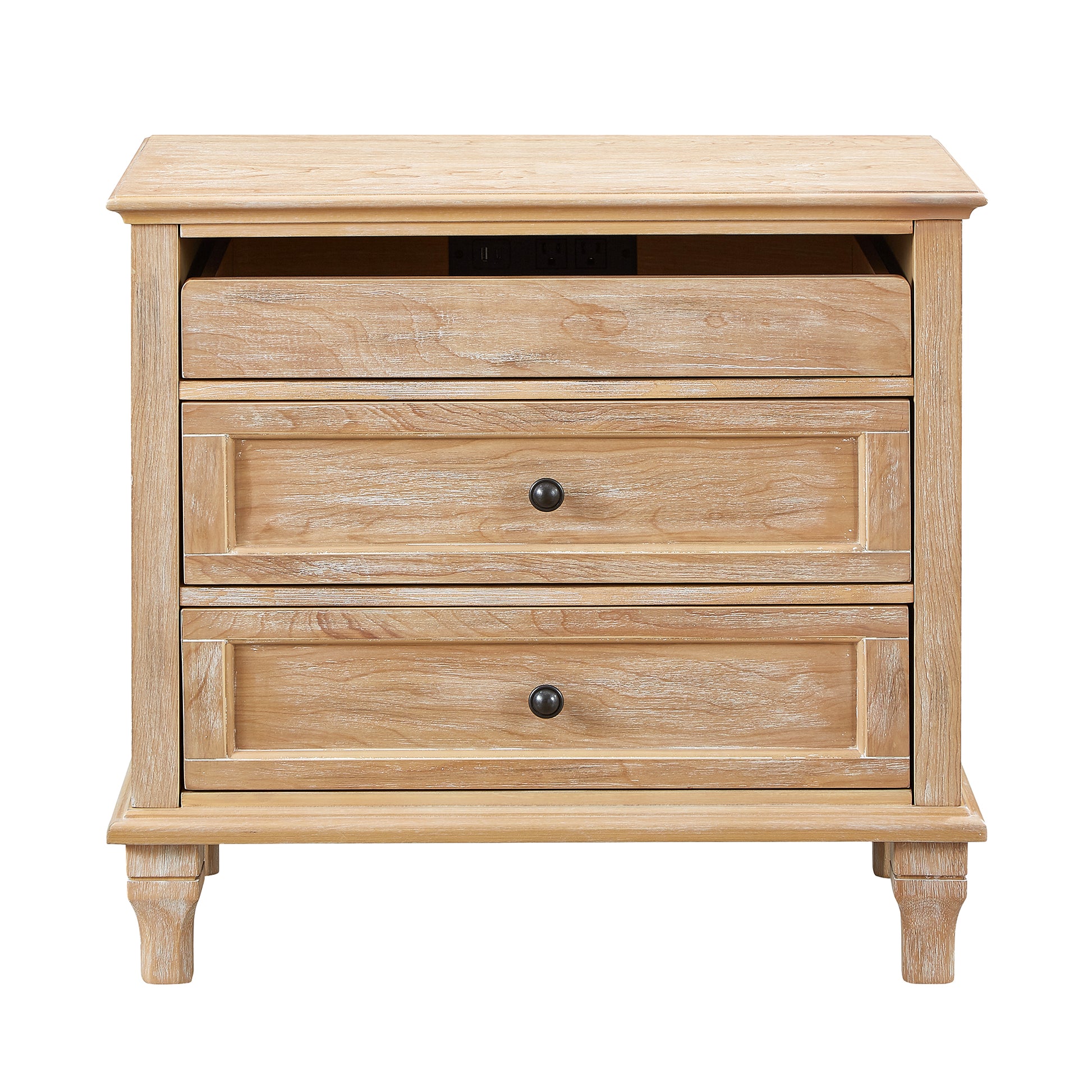 Wood Nightstand with Charging Station - Top View