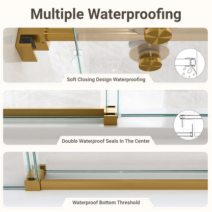 56"-60"W*72" H Frameless Single Sliding Shower Door – 5/16" (8mm) Clear Tempered Glass, Bypass Design with Brushed Gold Finish image 9