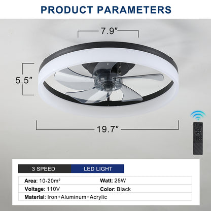 20'' Ceiling Fan with Light, Upgraded Low Profile Fan, Flush Mount Ceiling Fan, 6 Speeds, Dimmable LED, App & Remote Control, Quiet DC Motor, for Bedroom, Living Room,Black image 9
