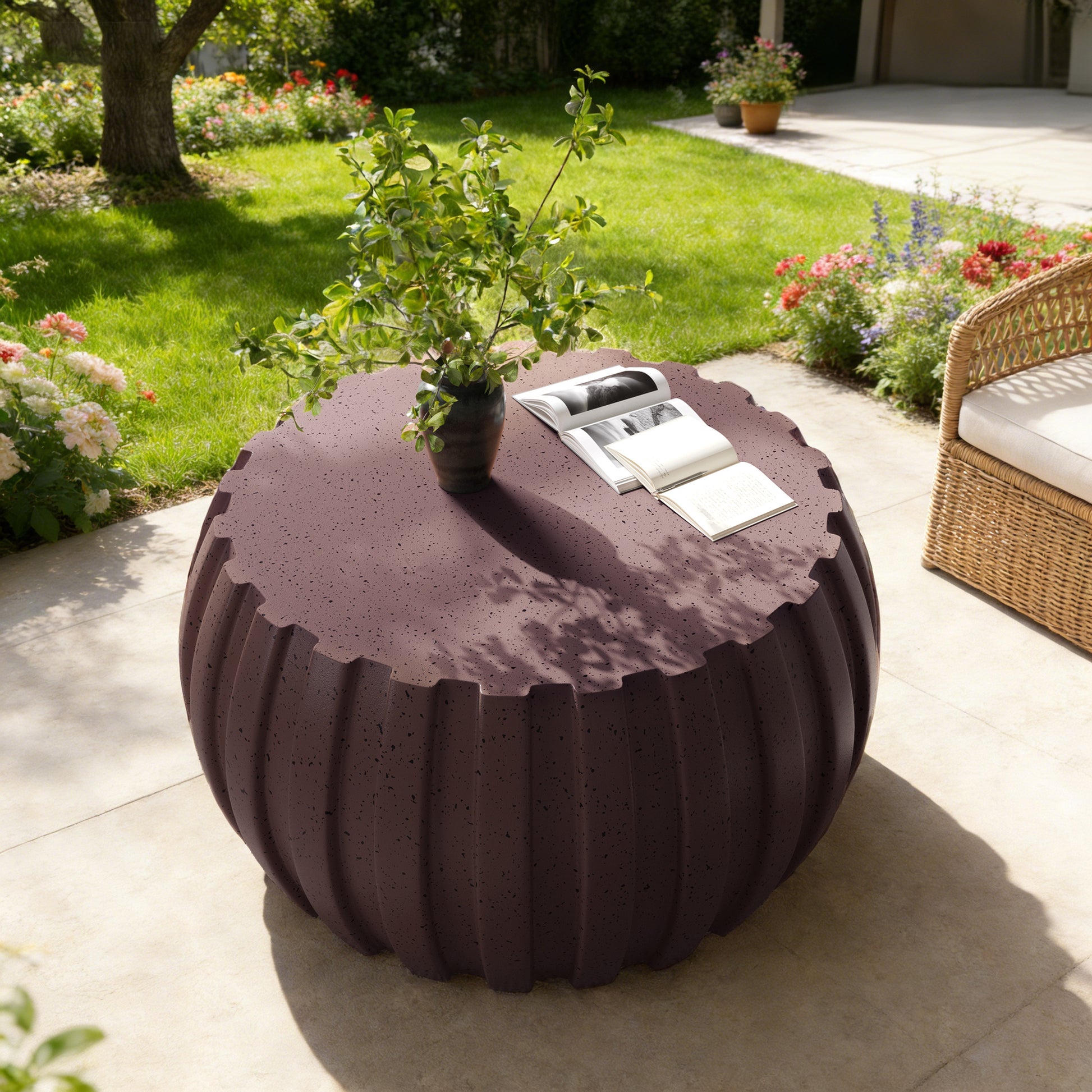 35.43" Modern Waterproof Coffee Table, Durable MgO Cement Design,Indoor & outdoor compatible(Brown) image 12