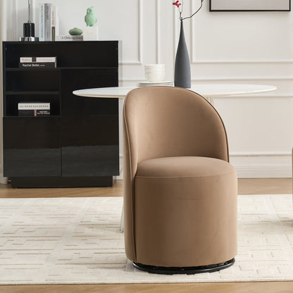 Set Of 1 Upholstered Kitchen & Dining Room Barrel Chair, Mid Century Modern Round Velvet Dining Chair, 360 Degree Swivel Comfy Armless Accent Makeup Vanity Side Chair for Bedroom Living Room image 1
