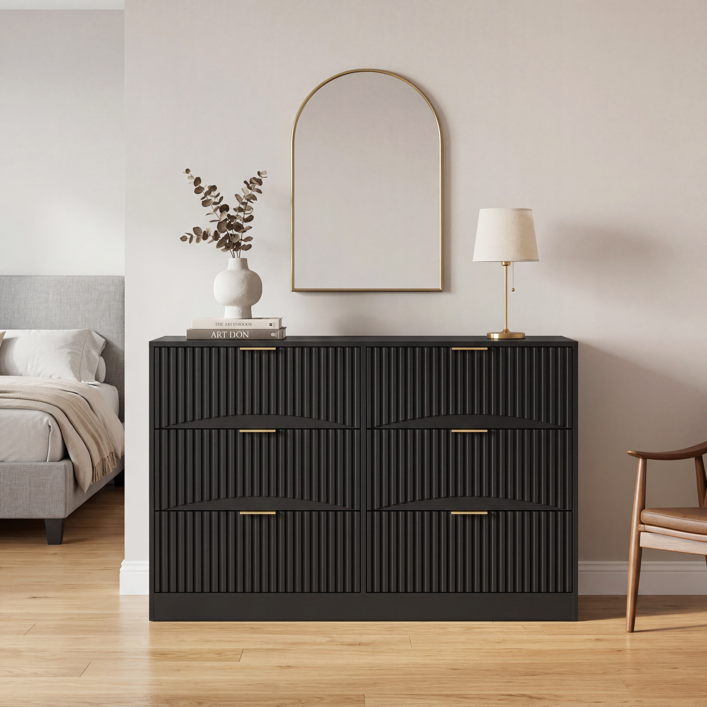 Modern 6-Drawer Dresser, Chest of Drawers for Bedroom, Living Room, Hallway, and Entryway - Large Storage Cabinet, Black,Drawer panel with wavy patterns image 4