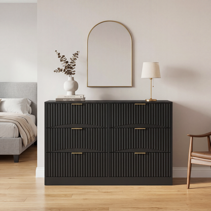 Modern 6-Drawer Dresser, Chest of Drawers for Bedroom, Living Room, Hallway, and Entryway - Large Storage Cabinet, Black,Drawer panel with wavy patterns image 4