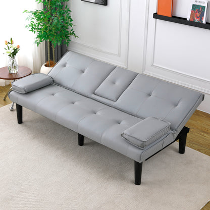 The 67-inch light gray PVC multi-functional sofa bed, with a foldable and cup holder design, makes it extremely convenient to turn the living room into a guest room image 8