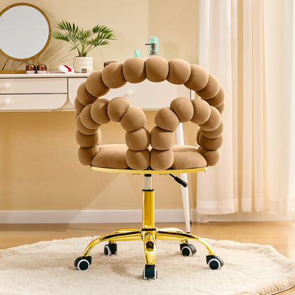 Velvet Bubble Back Swivel Office Chair, Adjustable Height Cute Vanity Chair with Gold Base & Wheels for Bedroom, Makeup Room. image 4