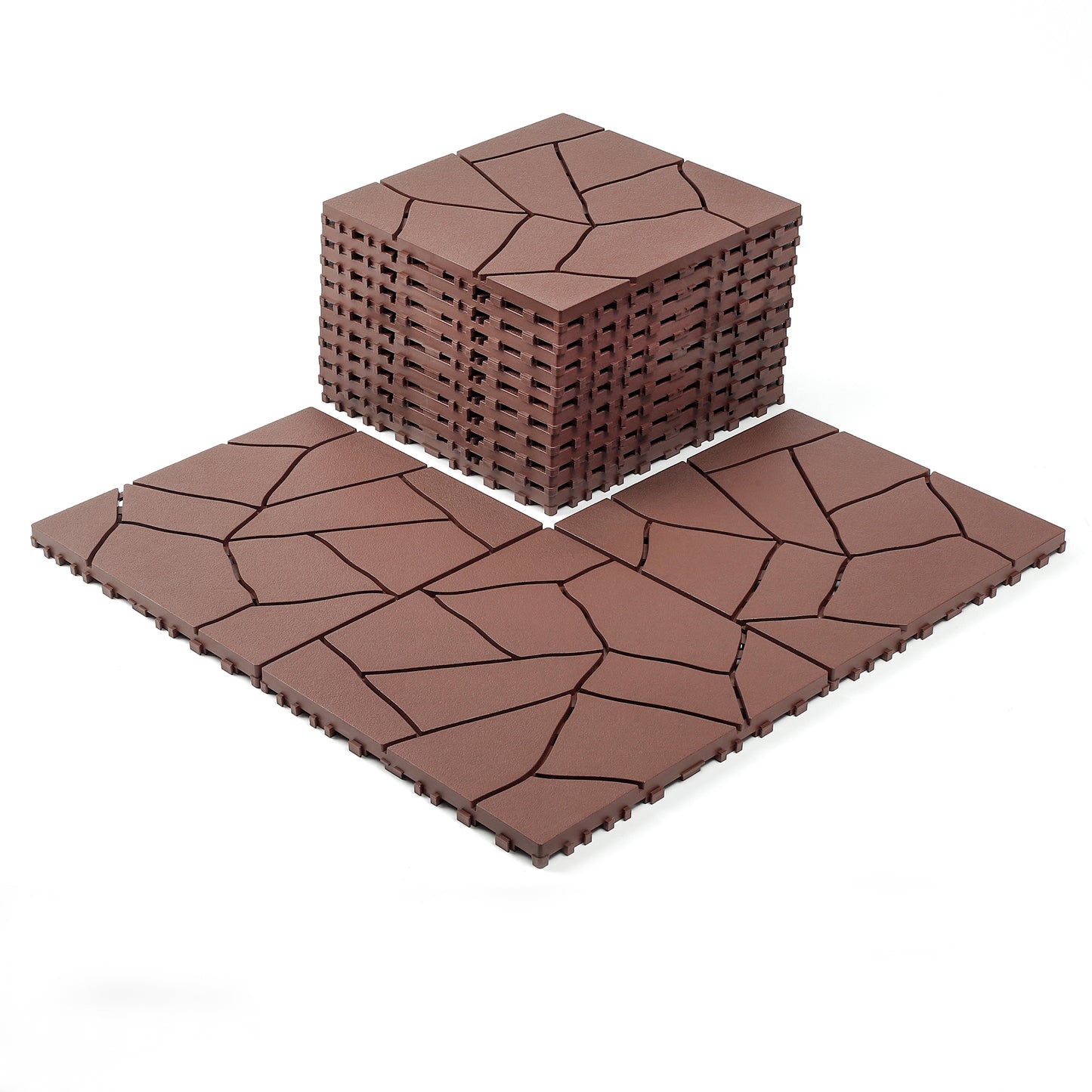 Stone Style 12" Patio Deck Tiles, DIY Module Interlocking Decking Tiles Floor Tile Outdoor and Indoor,Easy and Quick Installation Court Tiles for Porch Poolside Balcony Backyard 44pcs, Brown image 3