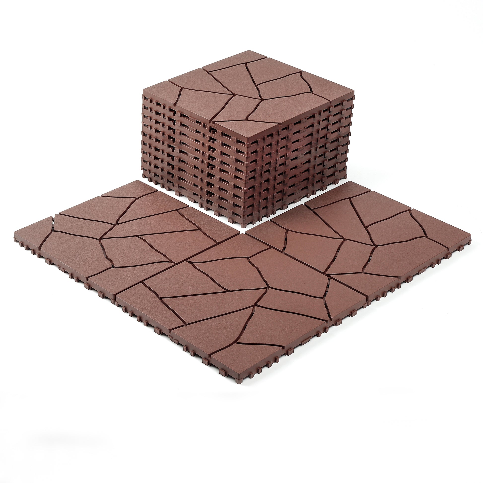 Stone Style 12" Patio Deck Tiles, DIY Module Interlocking Decking Tiles Floor Tile Outdoor and Indoor,Easy and Quick Installation Court Tiles for Porch Poolside Balcony Backyard 44pcs, Brown image 3