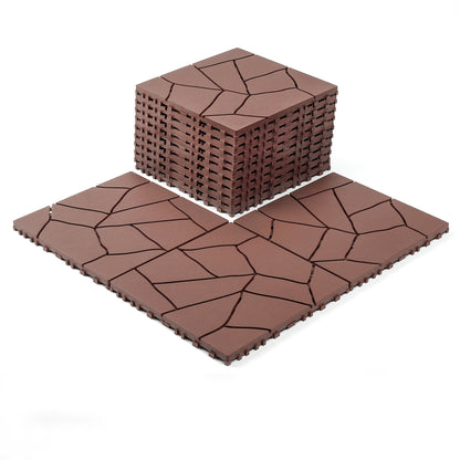 Stone Style 12" Patio Deck Tiles, DIY Module Interlocking Decking Tiles Floor Tile Outdoor and Indoor,Easy and Quick Installation Court Tiles for Porch Poolside Balcony Backyard 44pcs, Brown image 3