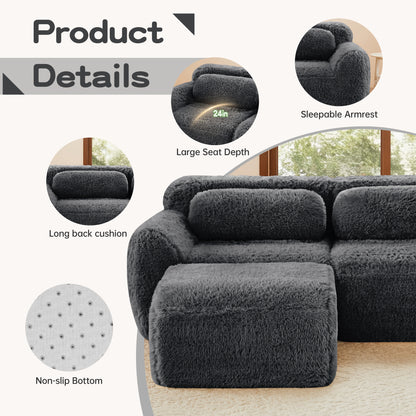L-shaped Soft And Fluffy Plush Fabric,Boneless Sofa,With Throw Pillows 32D High Density Sponge,No Assembly Required Bottom,Anti-Slip Design Buckle Connection,Movable Ottoman For Living Room,Dark Grey image 10