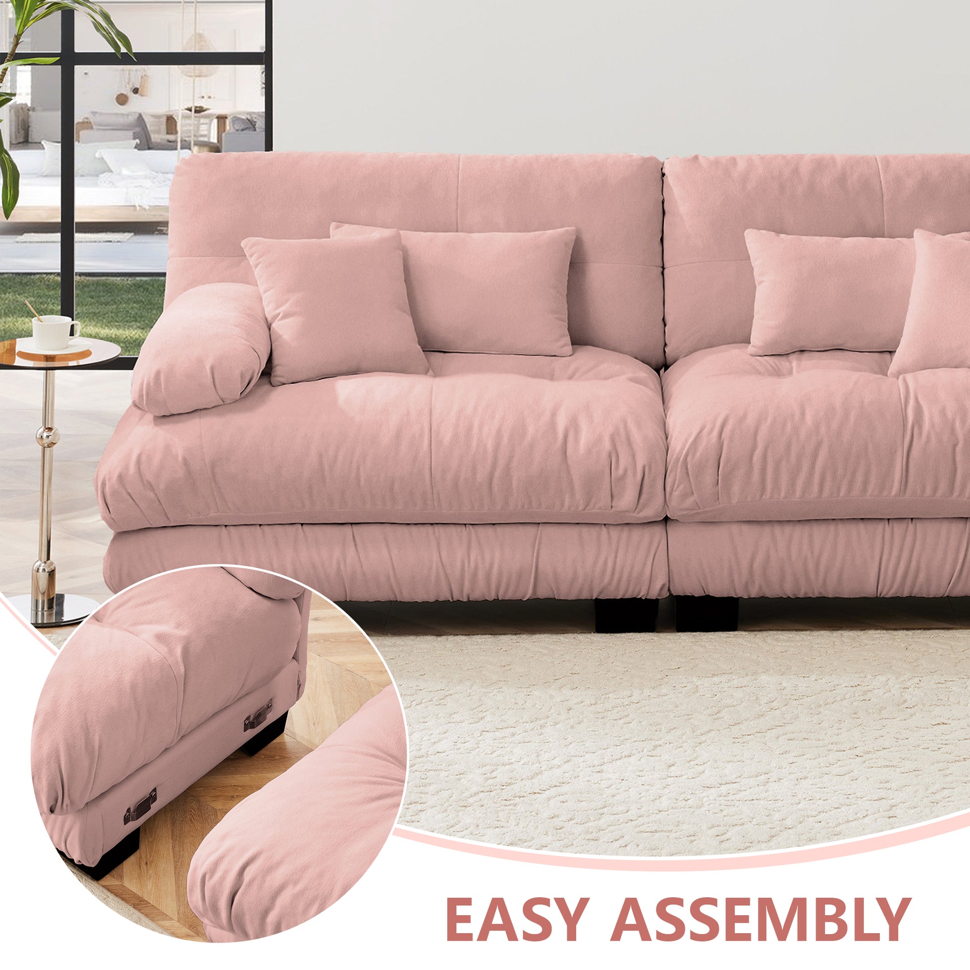 Luxury Modular Sectional Sofa Couch,Oversized L Shaped Cloud Couch for Living Room,Deep Seat Sofa Couch with Convertible Ottoman,Chenille Pink image 5