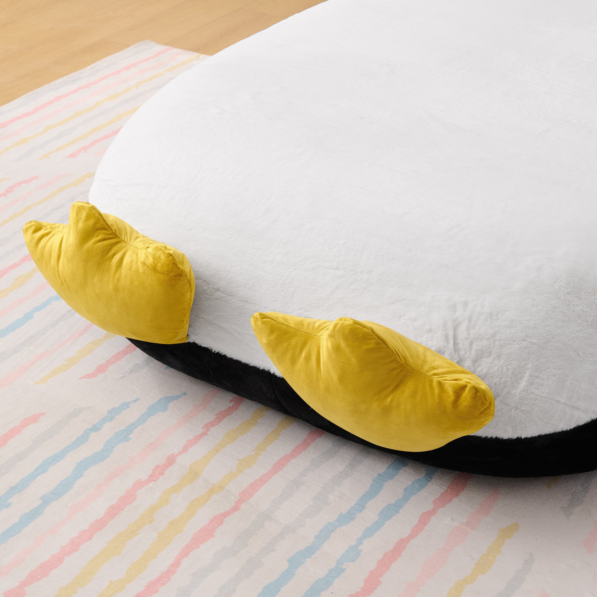 Twin Size Fluffy Faux Fur Penguin Shaped Bed Lounger Chair with 100% Sponge Filling for Kids Bedroom Playroom (88''x45''x29.5'') image 7