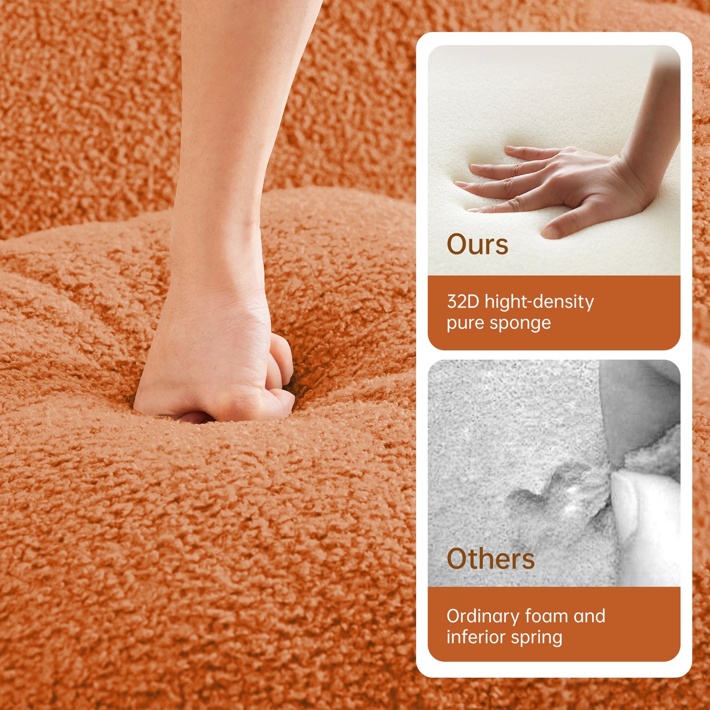 Soft Teddy Fabric Boneless Sofa,No Assembly Required Streamlined Design,Anti-Slip Design 32D High Density Sponge Living Rooms Bedrooms,Orange image 5