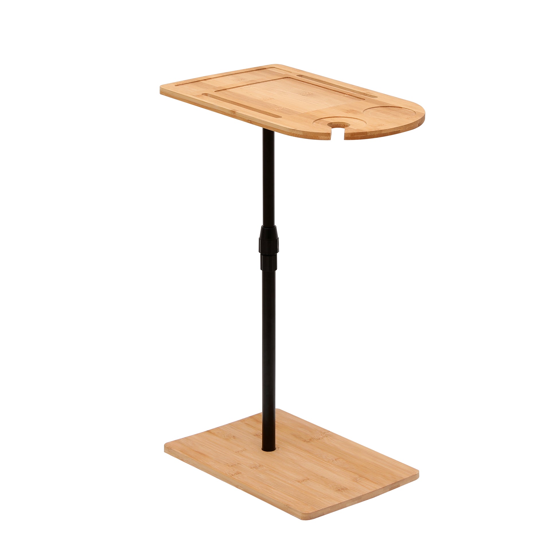 Couch Tray Table Bamboo Height Adjustable Side Table for Sofa C-shaped Oval End Tables with Slots for Bed & Chairs in Living Room & Bedroom (Oval + Rectangle) image 10