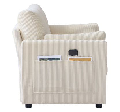 37.75" Corduroy Accent Chair with Side Storage Pockets, Modern Upholstered Single Sofa Armchair with 2 Pillows, Comfy Oversized Reading Chair for Living Room, Bedroom, Apartment image 8