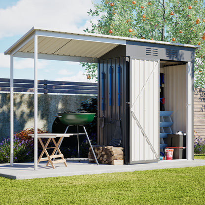 Durable 5x3FT Galvanized Steel Shed & Gazebo Combo, Easy Assembly Lean-To Storage with Open Pergola, All-Weather 2-in-1 Garden Shed for Tool Storage, Patio, Backyard image 10
