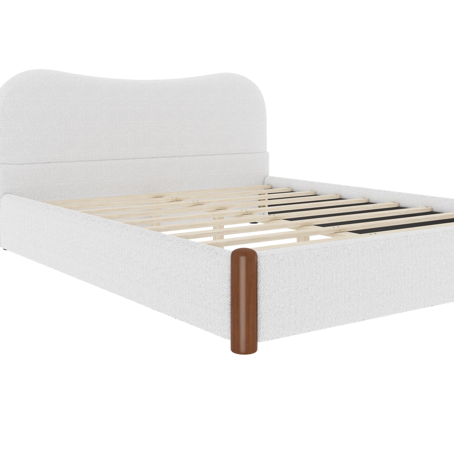 Queen Size Upholstered Platform Bed with Wood Supporting Feet, White image 10