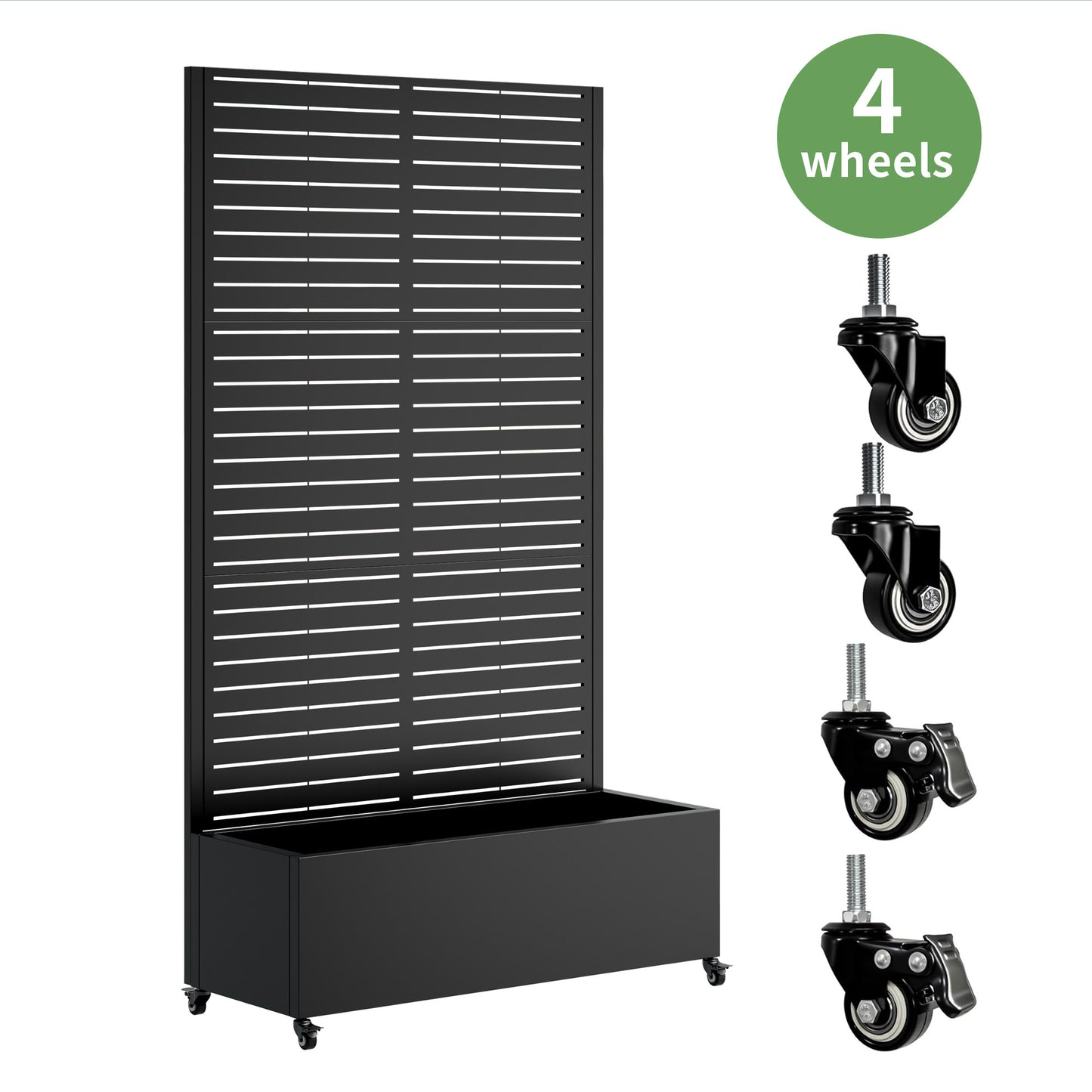 Metal Planter Box with Trellis, 73"x35"x16 Metal Raised Garden Bed with Trellis, Metal Planter Box with Drainage Holes & Lockable Wheels & Privacy Screen for Climbing Plants, Vegetables, Vines image 8