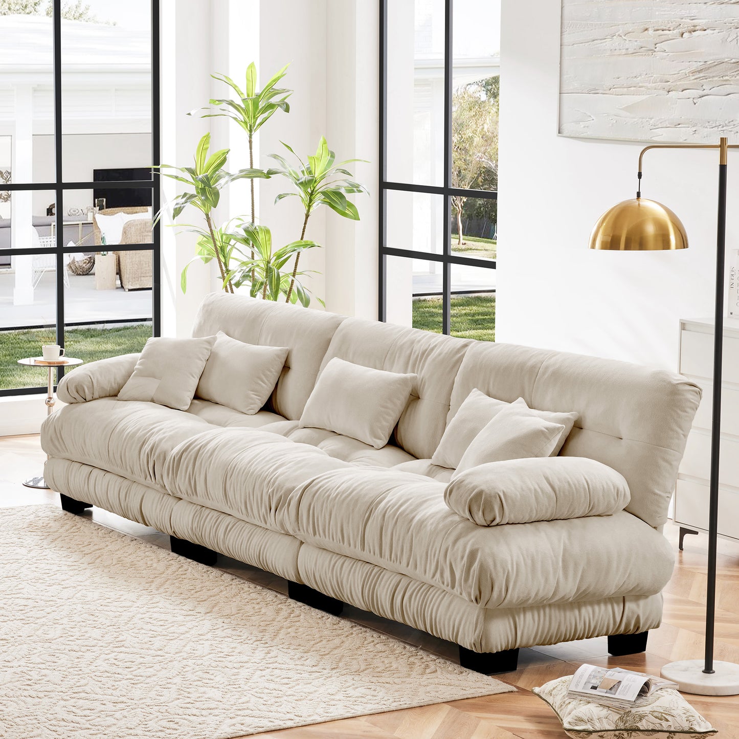3-Seater Sectional Sofa Modular Deep Seat Sofa Couch, Chenille Sofa Soft Comfy Upholstered Furniture for Living Room, Apartment, Studio, Office,Chenille Light coffee image 2