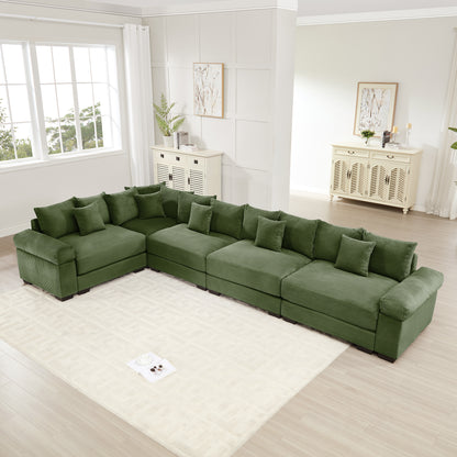 Oversized Cloud Modular Sectional Couch,Convertible Sectional Couches Deep Seat Extra-Wide Armrests, 18Throw Pillows Premium Corduroy Fabric, Ergonomic Design,Easy Assembly, For Study,Green image 1