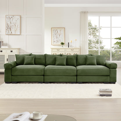 130" Oversized Cloud Modular Sectional Couch,Premium Corduroy 3-Seater Sofa Extra-Thick Armrests Good Resilience Cushion Ergonomic Design,Easy Assembly Suitable For Living Rooms Studies,Green image 3