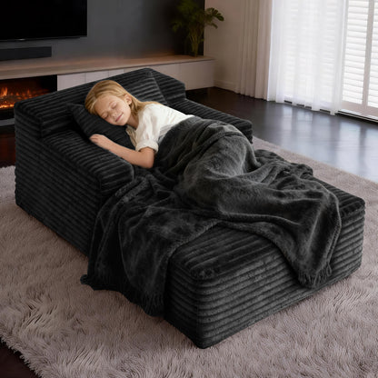 Small Chaise Lounges,Compressed Modular Chaise Lounge Sofa, Striped Corduroy Memory Foam Daybed, Single Lazy Floor Couch for Living Room Bedroom image 1
