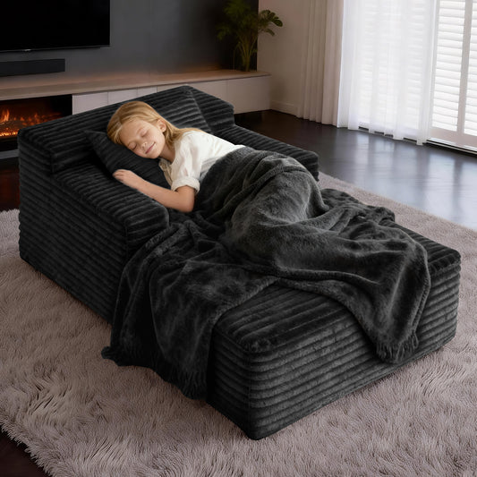 Small Chaise Lounges,Compressed Modular Chaise Lounge Sofa, Striped Corduroy Memory Foam Daybed, Single Lazy Floor Couch for Living Room Bedroom image 1