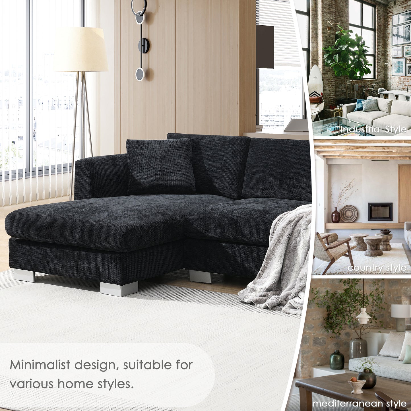[NEW SKU of N723S6037B]96" Modern Cloud Sectional Sofa, L-shaped Luxury Couch Set with 2 Free pillows, 4-seat Chenille Indoor Furniture with Oversized Chaise for Living Room, Apartment, Office image 7