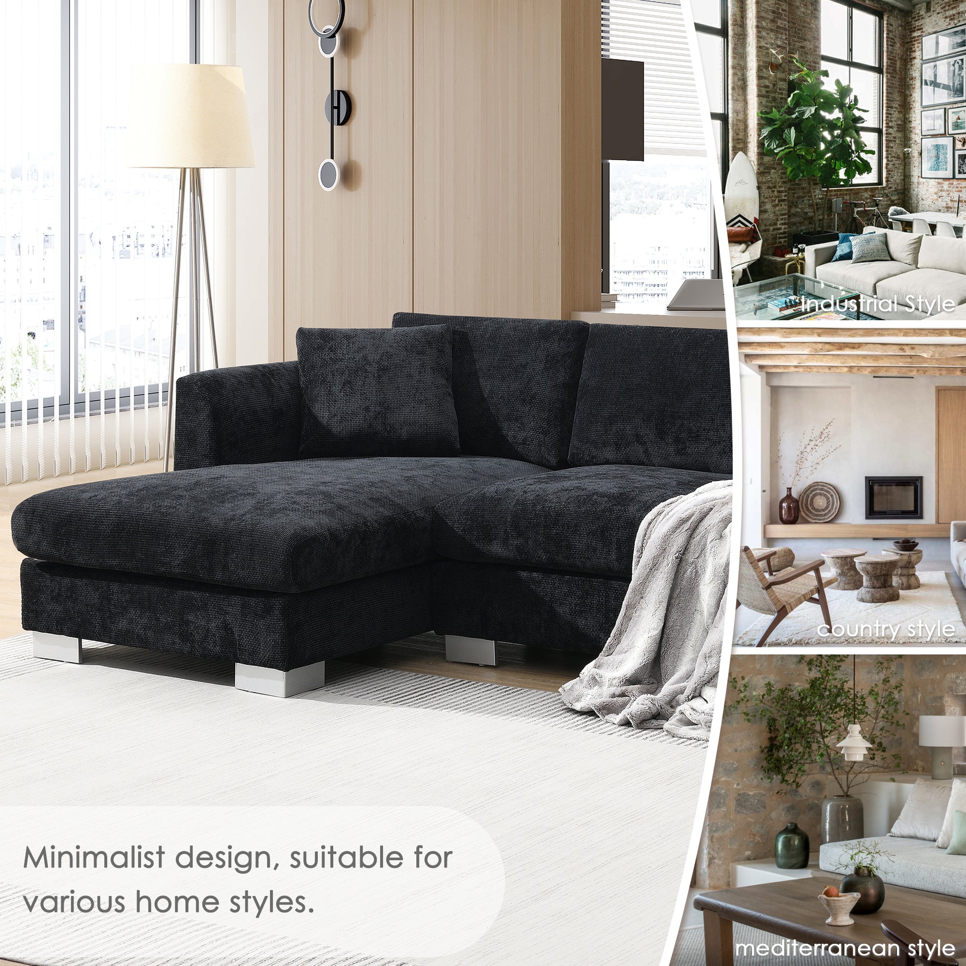 [NEW SKU of N723S6037B]96" Modern Cloud Sectional Sofa, L-shaped Luxury Couch Set with 2 Free pillows, 4-seat Chenille Indoor Furniture with Oversized Chaise for Living Room, Apartment, Office image 7