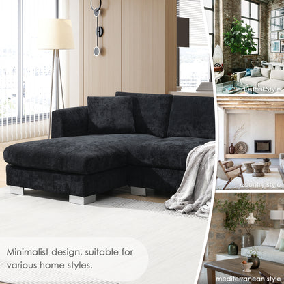 [NEW SKU of N723S6037B]96" Modern Cloud Sectional Sofa, L-shaped Luxury Couch Set with 2 Free pillows, 4-seat Chenille Indoor Furniture with Oversized Chaise for Living Room, Apartment, Office image 7