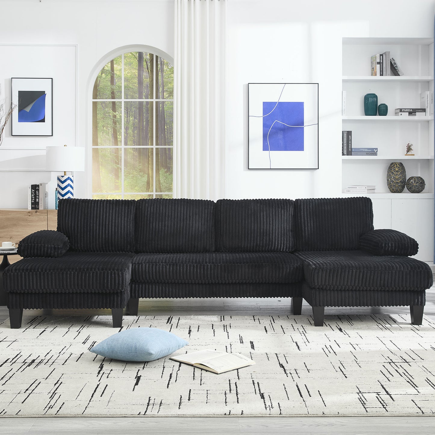 [VIDEO provided][New]U-Shaped Couch with Oversized Seat,4-Seat Sofa with Double Chaise,Comfortable and spacious indoor furniture for Living Room,Apartment image 2