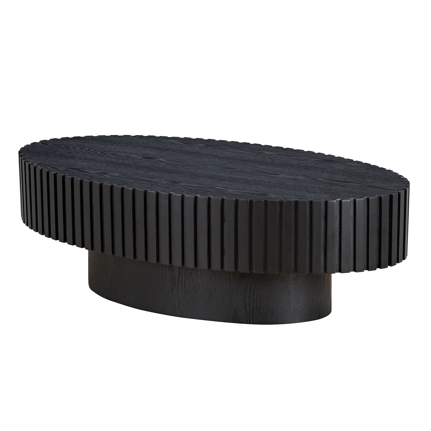 Modern Handcraft Drum Coffee Table Length 43.7 inch Ellipse Coffee Table for Living Room,Oval Small Coffee Table with Sturdy Pedestal,Black MDF image 3