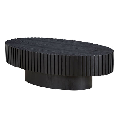 Modern Handcraft Drum Coffee Table Length 43.7 inch Ellipse Coffee Table for Living Room,Oval Small Coffee Table with Sturdy Pedestal,Black MDF image 3