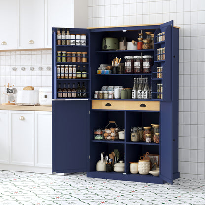 [Assembly Video Provided]TOPMAX 40.2x20x71.3inch High Freestanding Kitchen Pantry Large Cupboard Storage Cabinet with 2 Drawers, 2 Adjustable Shelves, 8 Door Shelves for Kitchen, Dining Room,Blue image 1