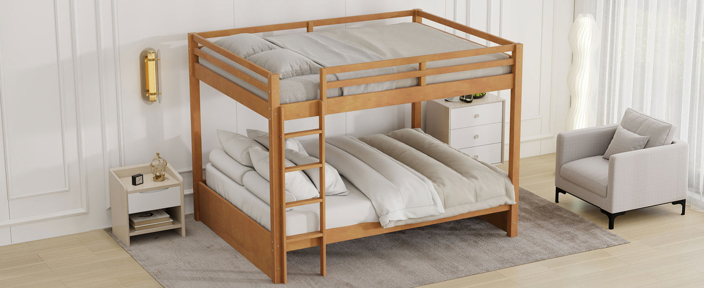Wood Queen Size Bunk Bed with Ladder, Wood Color image 9