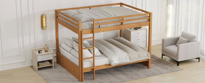 Wood Queen Size Bunk Bed with Ladder, Wood Color image 9