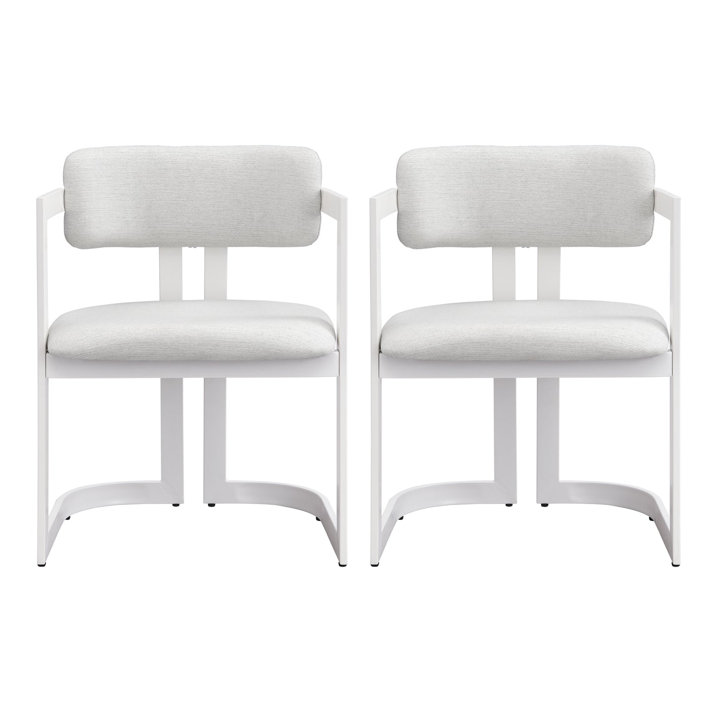 Upholstered Dining Chairs Set of 2, Fabric Armchairs with Beige Seating White Metal Frame, 265 LBS Weight Capacity image 6