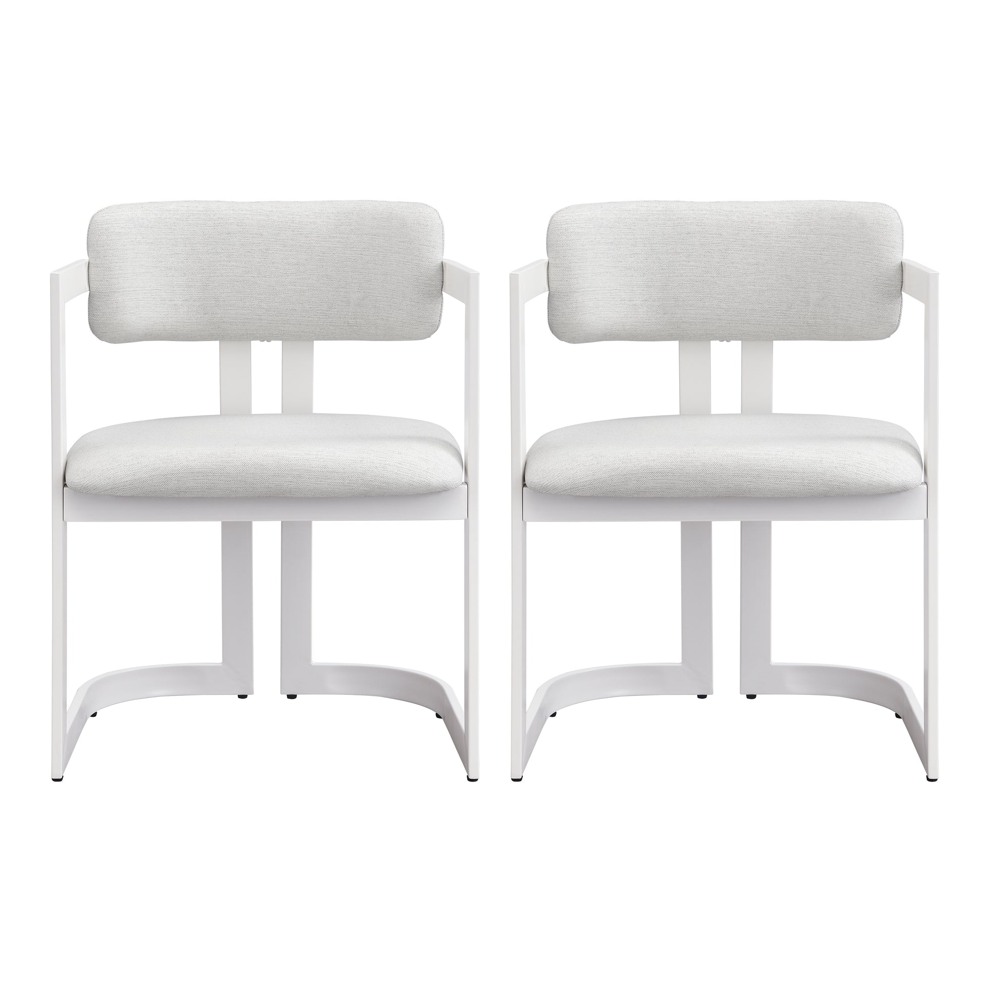 Upholstered Dining Chairs Set of 2, Fabric Armchairs with Beige Seating White Metal Frame, 265 LBS Weight Capacity image 6