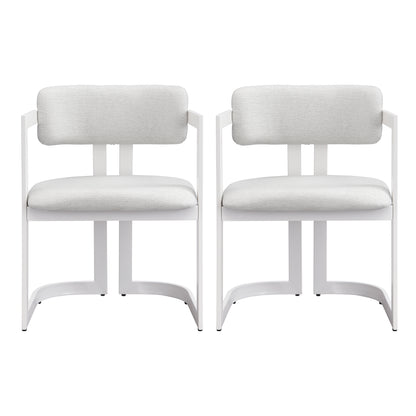 Upholstered Dining Chairs Set of 2, Fabric Armchairs with Beige Seating White Metal Frame, 265 LBS Weight Capacity image 6