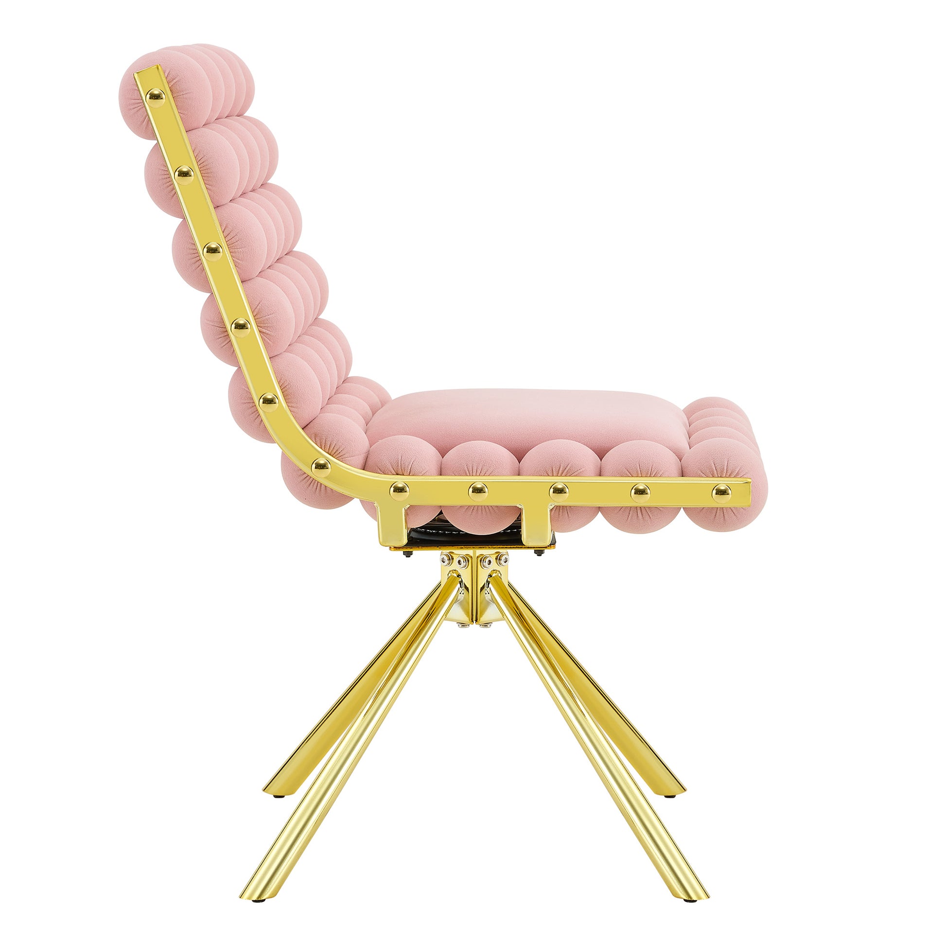 Set of 2 Modern Pink Bubble Tufted Accent Chair, Plush Velvet Swivel Chair with Gold Metal Legs, Ergonomic Armless Chair for Living Room, Bedroom & Dining Area image 9