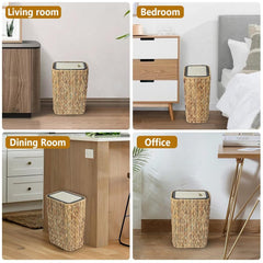 Boho Rattan Trash Can with Lid - 2.6 Gallon Wastebasket