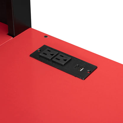 Full Size Wood Loft Bed with,Shelves,Blackout Curtains,and RGB Lights,Black+Red image 11