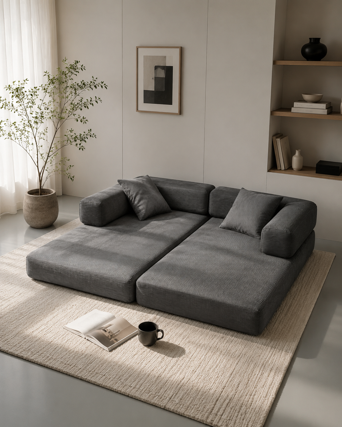Double sofa, sofa bed, multifunctional compression sofa, wide body sofa, pure sponge sofa, fine striped velvet fabric sofa image 3