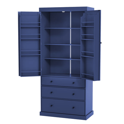 [Assembly Video Provided]TOPMAX 77inch Farmhouse Kitchen Pantry, Freestanding Tall Cupboard Storage Cabinet with 3 Adjustable Shelves, 8 Door Shelves, 3 Drawers for Kitchen, Dining Room, Blue image 8