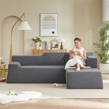 Modern minimalist L-shaped corduroy high back sofa image 2