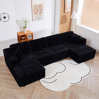 U shape Modular Sectional Sofa, Compressed Sectional Sofa Modern Minimalist Style Corduroy Couch, Sleeper Sofa for Living Room, Bedroom, Comfy Compressed Sofa Couch Space-Efficient,BLACK image 9