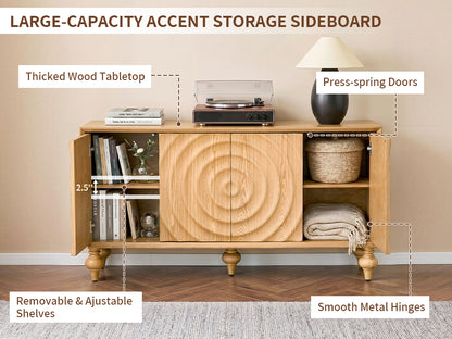 4-Door Storage Sideboard Cabinet with 3D Carved Veneer Fronts, Push-to-Open Soft-Close Hinges, Adjustable Shelves image 7