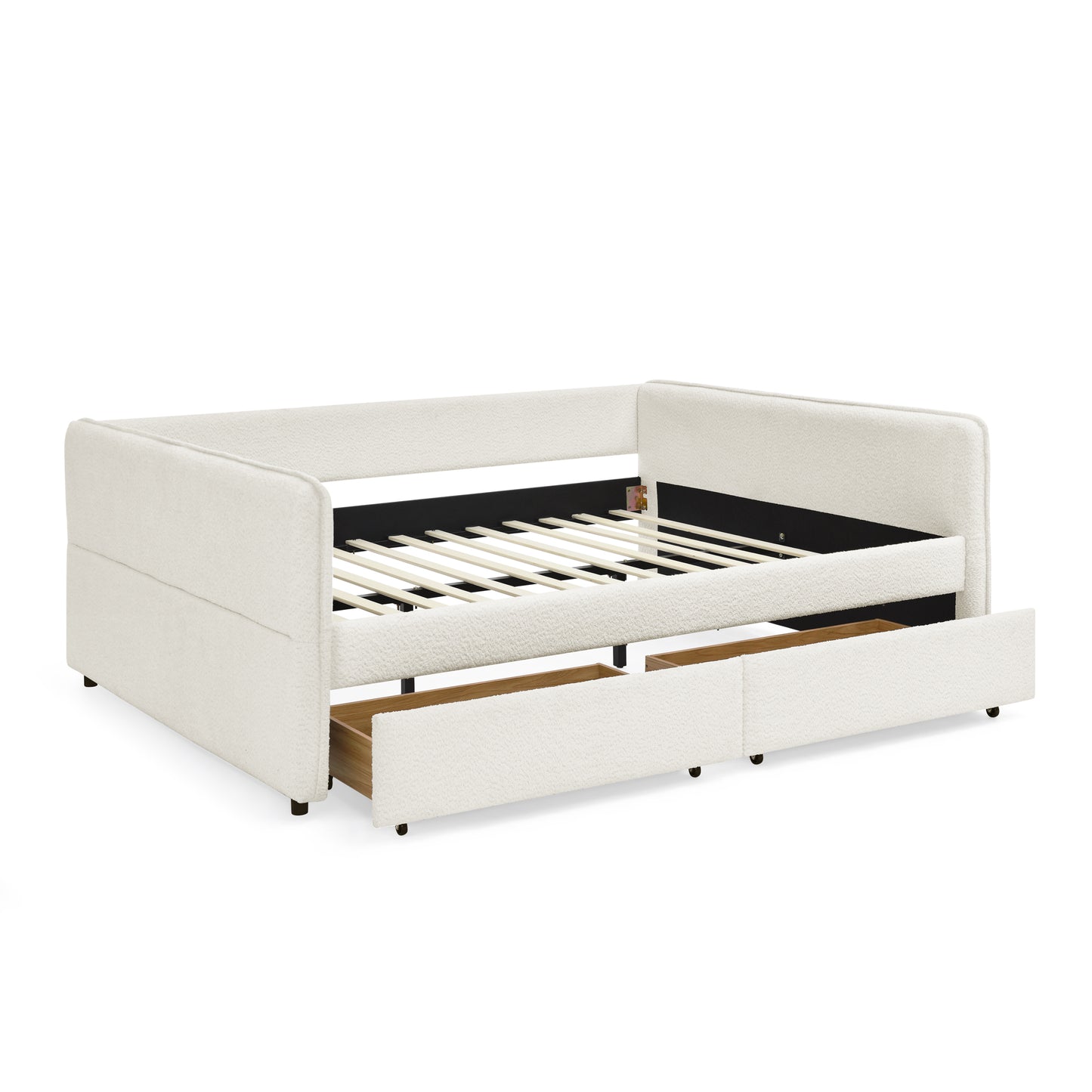 Daybed with Trundle Upholstered Tufted Sofa Bed, with Two Drawers, Queen Size, Boucle Fabric, Beige(88"x65.5"x29.5") image 12