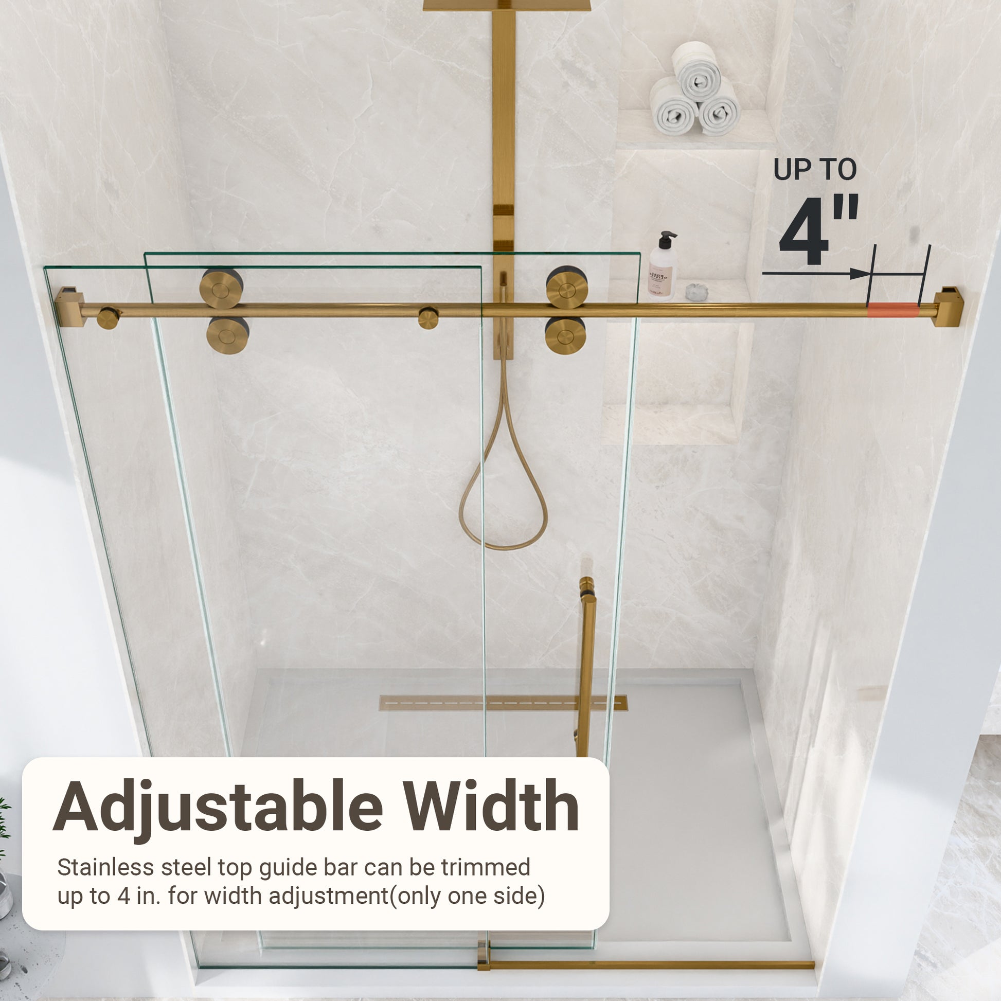 56"-60"W*72" H Frameless Single Sliding Shower Door – 5/16" (8mm) Clear Tempered Glass, Bypass Design with Brushed Gold Finish image 10