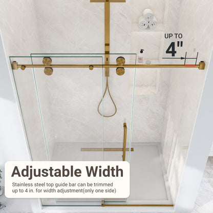 56"-60"W*72" H Frameless Single Sliding Shower Door – 5/16" (8mm) Clear Tempered Glass, Bypass Design with Brushed Gold Finish image 10
