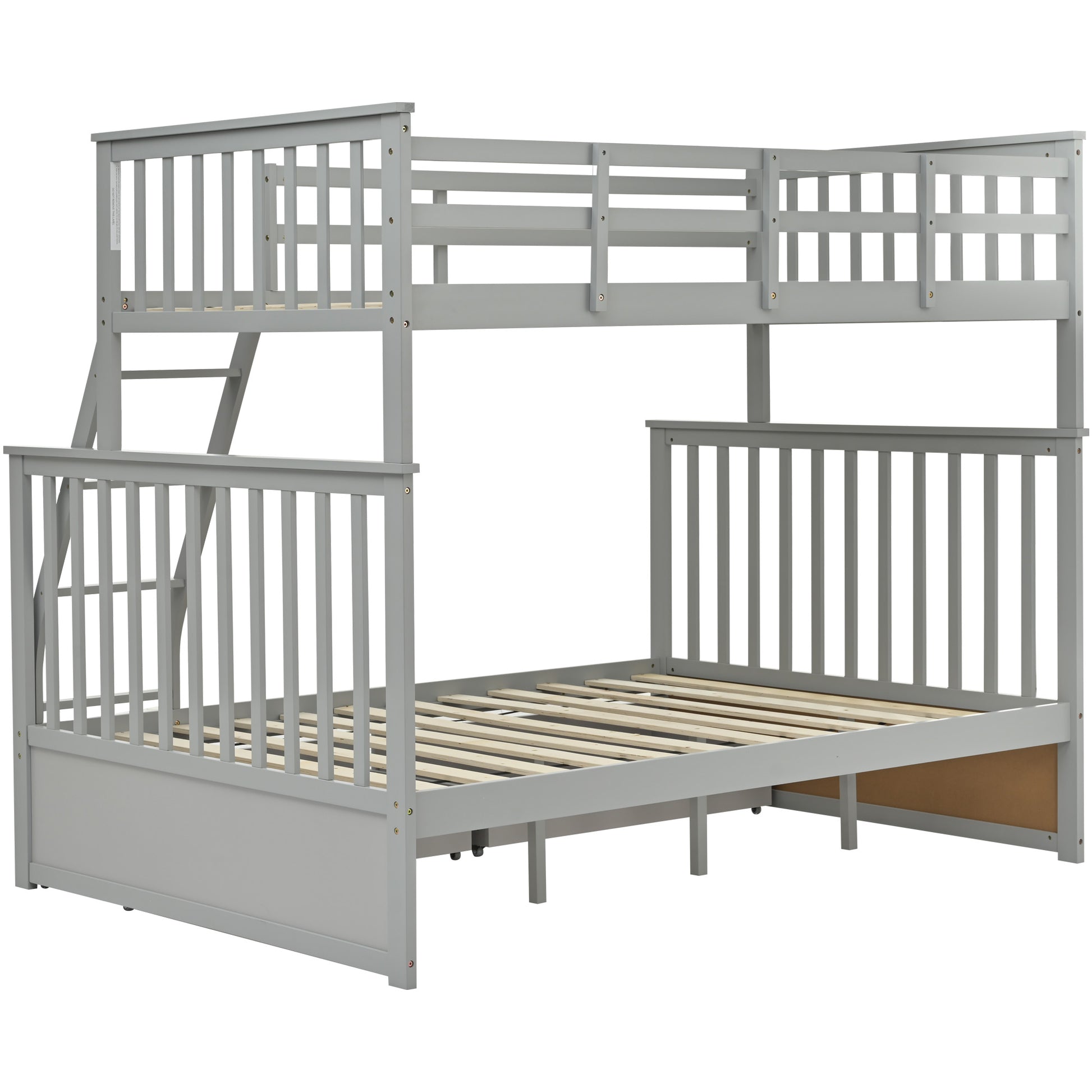 Twin Over Full Bunk Bed with Storage Drawers, Wooden Bunk Bed with Ladder and Safety Guard Rails –Gray image 5